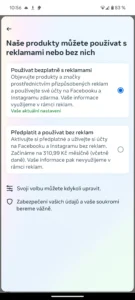 Změna u Facebooku. Nově bez reklam za peníze, nebo s novým souhlasem na použití dat 1 Screenshot 20231109 105634