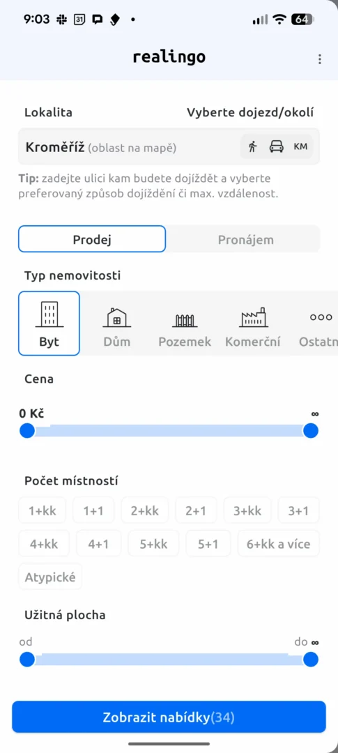 Český realitní agregátor, který chce zjednodušit hledání bydlení. To je Realingo 3 Screenshot 20251009 090333