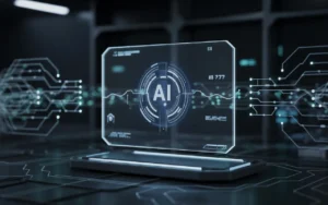 a photograph of a futuristic ai interfac GpP2fZQhQTqeVdG4LA8yMg aLQieiPCRR29fTAeUmM8vQ