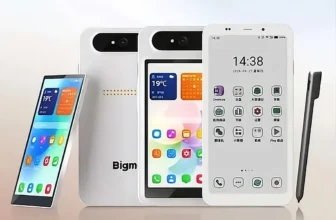 Bigme HiBreak Dual 3 — bílý telefon s e-ink displejem zepředu, zezadu s nasazeným i odepnutým barevným modulem a dotykovým perem vedle
