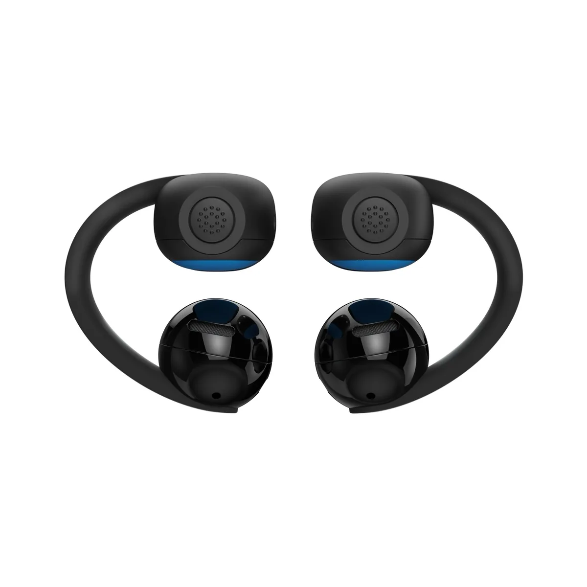 Bose Ultra Open Earbuds 2. generace vydrží devět hodin, sportovní verze Sport Open stojí 4 900 Kč 23 Bose Sport Open Earbuds černá – pár sportovních sluchátek s klipem ve tvaru písmene C, pohled zepředu