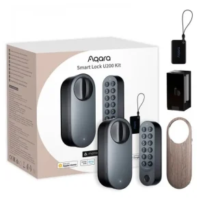 Aqara Smart Lock U200 Kit Aqara Smart Lock U200 Kit – krabice sady, zámek, klávesnice, NFC karta a přívěsek