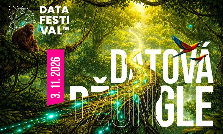 Data Festival VŠE 2026 bude zdarma a nově nabídne konzultace s firmami i podcast naživo 1 Data Festival VŠE 2026 Datová džungle – vizuál s opicí na větvi, dvojicí papoušků a svítící datovou stezkou v pralese