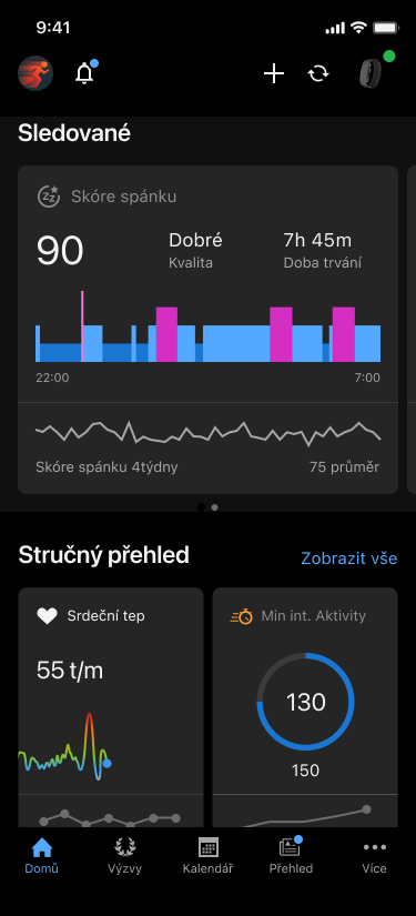 Garmin CIRQA Smart Band: náramek bez displeje s výdrží 10 dní 2 Domovská obrazovka aplikace Garmin Connect