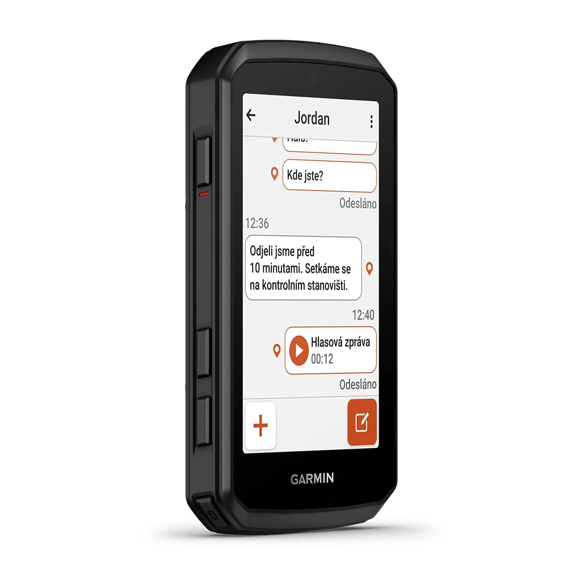 Garmin Edge 1060 Garmin Edge 1060 – displej s konverzací v aplikaci Garmin Messenger a odeslanou hlasovou zprávou