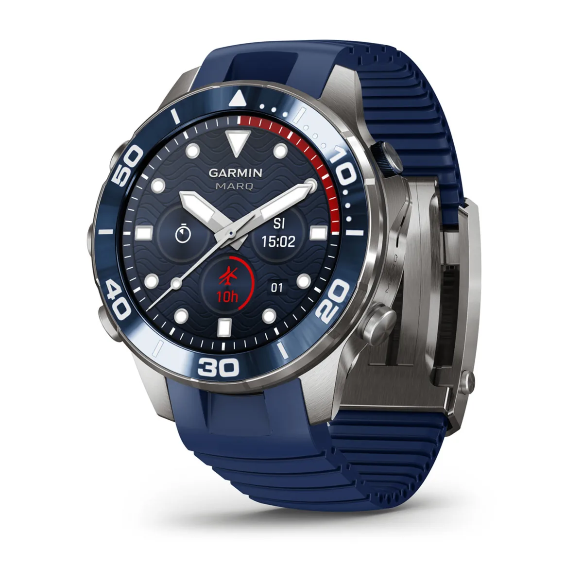 Garmin MARQ Diver (Gen 3) Garmin MARQ Diver (Gen 3) – hodinky s modrou potápěčskou lunetou a modrým silikonovým řemínkem