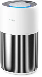 Philips 2200 Series AC2220/10 Philips 2200 Series AC2220/10 – bílá čistička vzduchu s modře podsvíceným ovládáním a svislým žebrováním dole