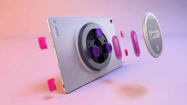 Lenovo Tab Plus Gen 2: tablet s devíti reproduktory, 2,5K displejem a otočným stojánkem 2 Rozložený pohled na devítiprvkový audiosystém JBL v tabletu Lenovo Tab Plus Gen 2