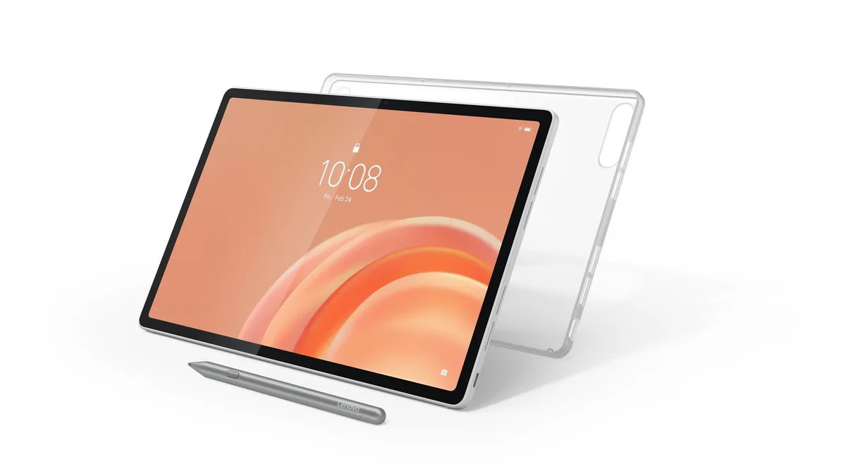 Lenovo Tab Plus Gen 2: tablet s devíti reproduktory, 2,5K displejem a otočným stojánkem 4 Lenovo Tab Plus Gen 2 s průhledným krytem a perem Lenovo Tab Pen Plus
