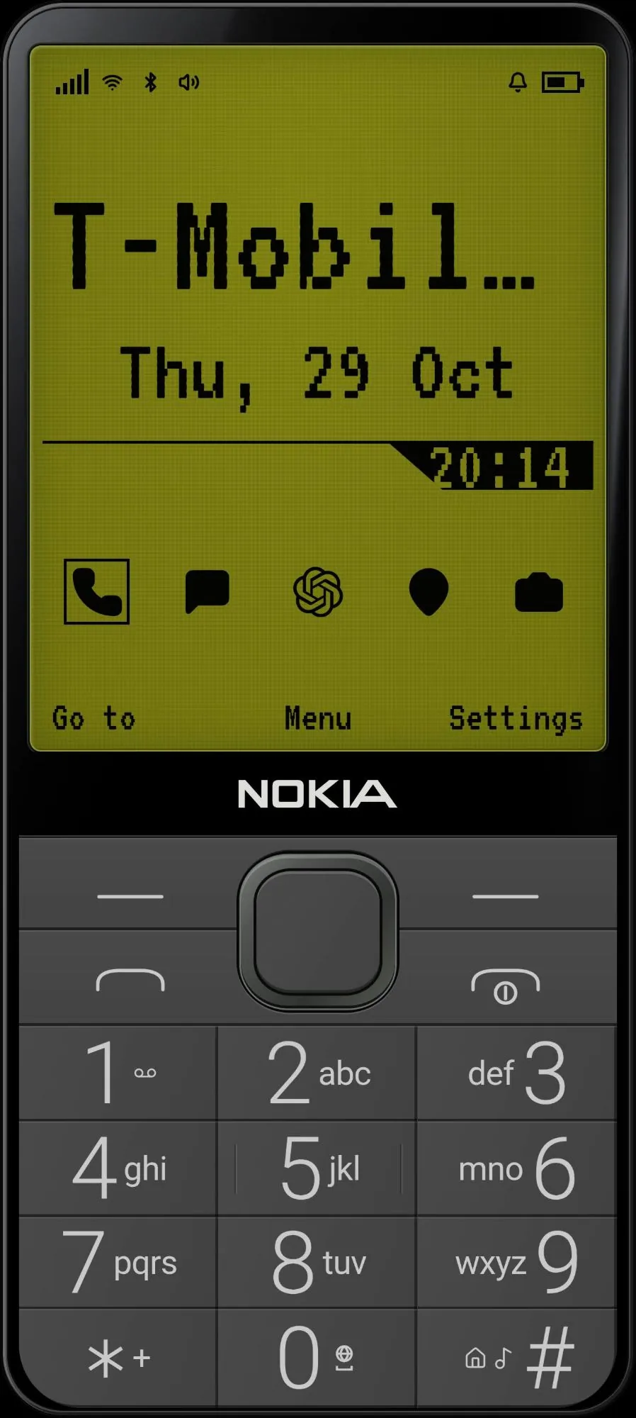 Nokia Launcher Nokia Launcher – úvodní obrazovka se jménem operátora, datem, časem a pěti zkratkami nad klávesnicí