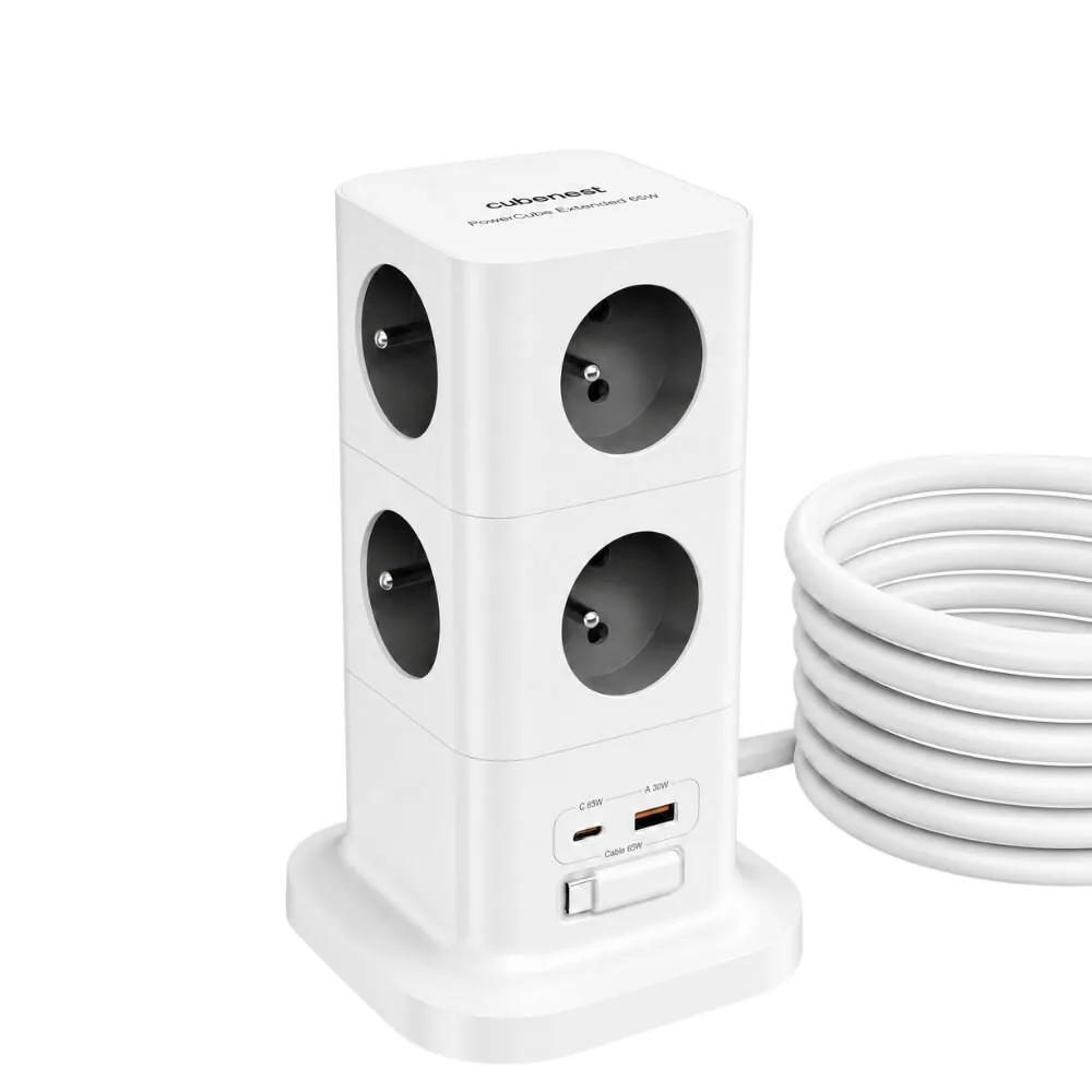 PowerCube Ultra: prodlužovačka s 65W USB-C nabije notebook a ušetří vám adaptér 19 PowerCube Ultra, 8 zásuvek: prodlužovačka ve tvaru věže se třemi USB porty a výsuvným kabelem USB-C