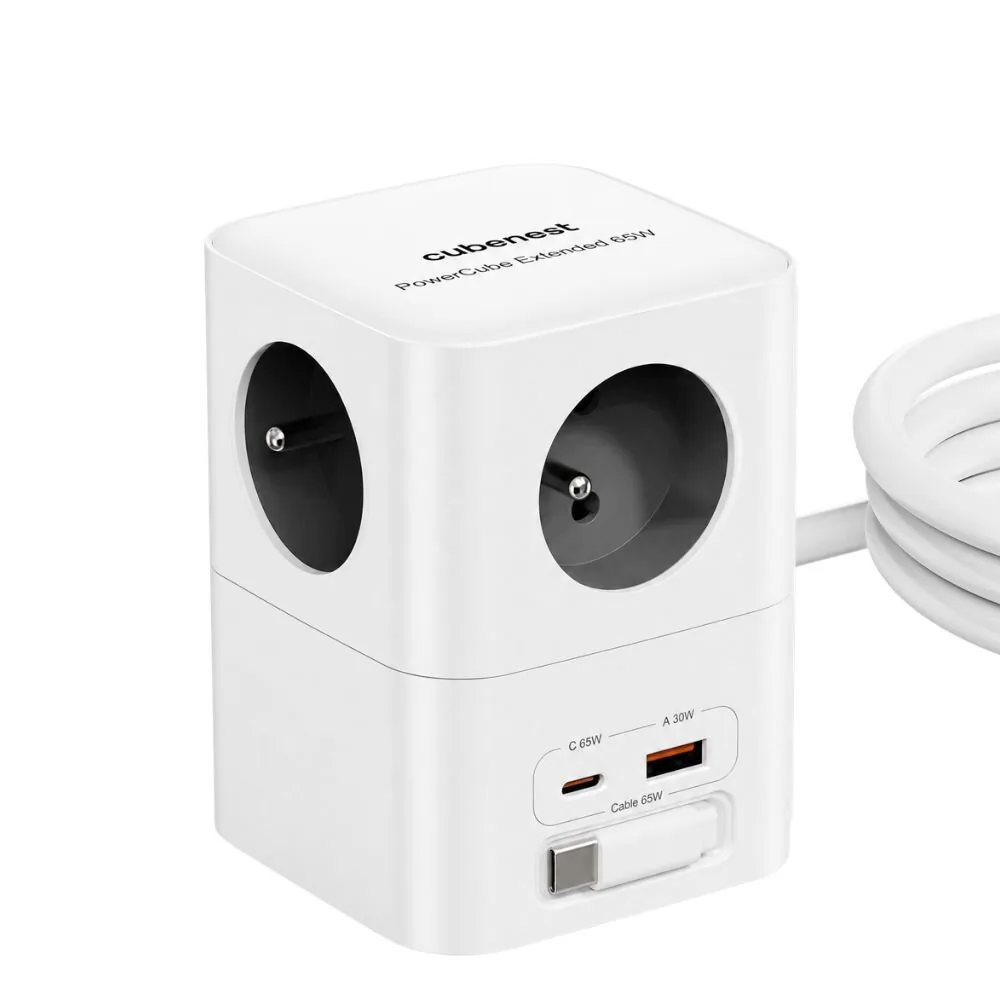 PowerCube Ultra: prodlužovačka s 65W USB-C nabije notebook a ušetří vám adaptér 20 PowerCube Ultra 65 W: prodlužovačka ve tvaru kostky se čtyřmi zásuvkami a výsuvným kabelem USB-C