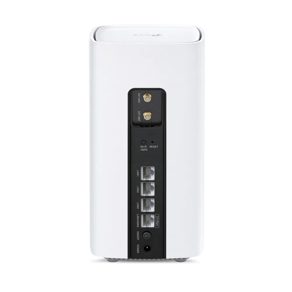 TP-Link Archer NB450 TP-Link Archer NB450 – zadní strana routeru se dvěma konektory SMA pro externí antény, tlačítky WPS a reset, čtyřmi ethernetovými porty a vypínačem
