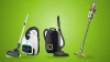 Bosch Serie 6 ProHygienic, Miele Guard L1 Cat & Dog a Dyson V15 Detect Absolute – tři vysavače vedle sebe na zeleném pozadí