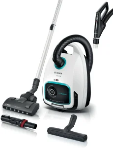 Bosch Serie 6 ProHygienic Bosch Serie 6 ProHygienic – bílý sáčkový vysavač s teleskopickou trubicí, hubicí a nástavci