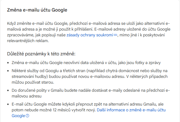 E-mail účtu Google E-mail účtu Google – upozornění, co se po změně adresy stane s daty a poštou